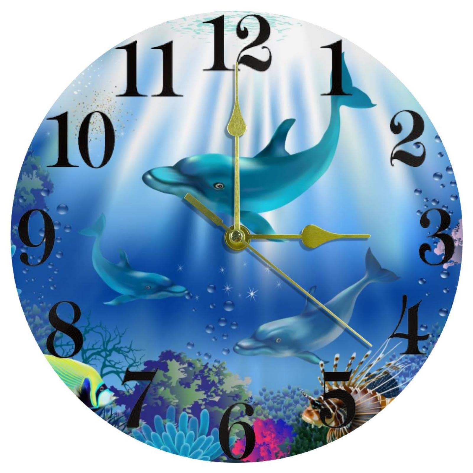 Horloge murale quartz silencieuse 25cm sans tic-tac motif dauphin pour chambre