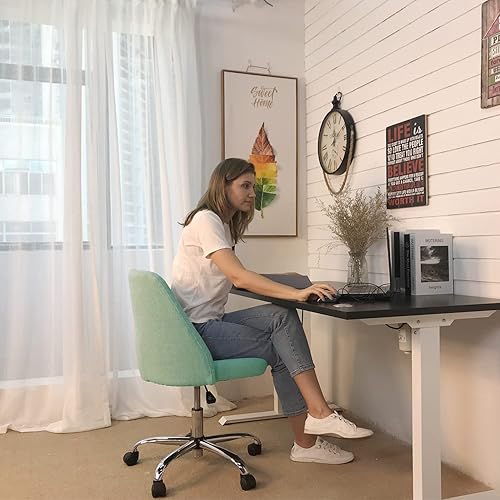 Miniatura 4 de Silla de escritorio de oficina en casa, silla de tocador, moderna silla con ruedas de respaldo bajo, silla de oficina tapizada de sarga linda,