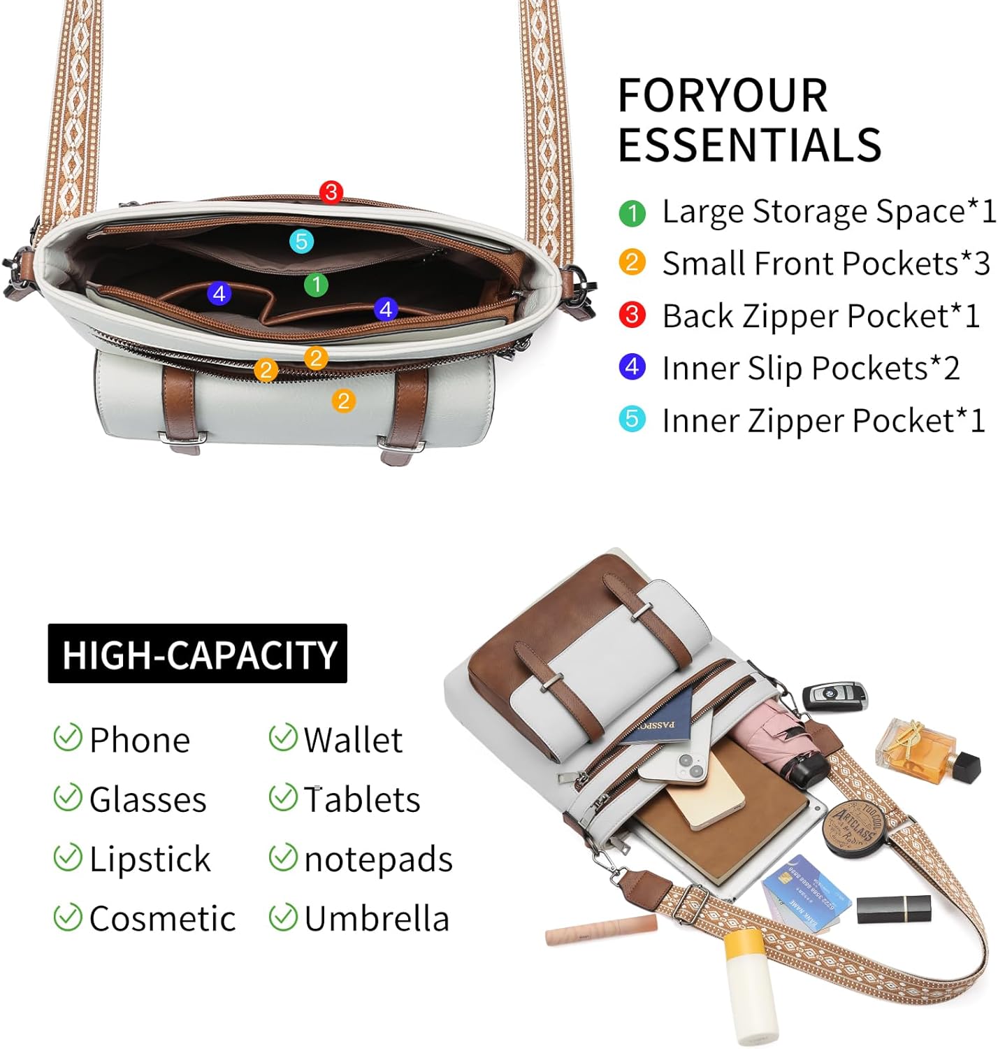 FALAN MULE Crossbody Bags for Women Vegan Leather Crossbody Purse Multi Pocket Shoulder Handbag Travel Purse - Image 4