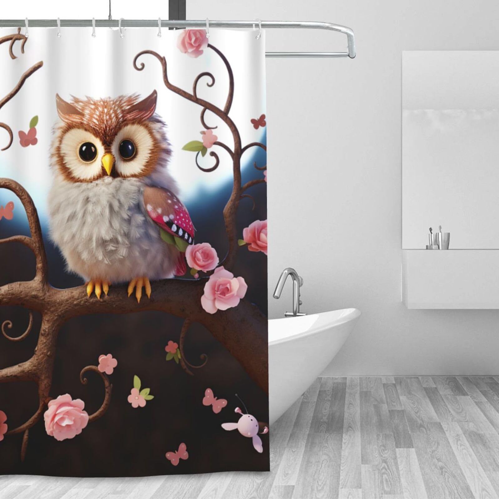 Rideau de douche anti éclaboussures lavable 183x183 motif chouette pour salle de bain propre