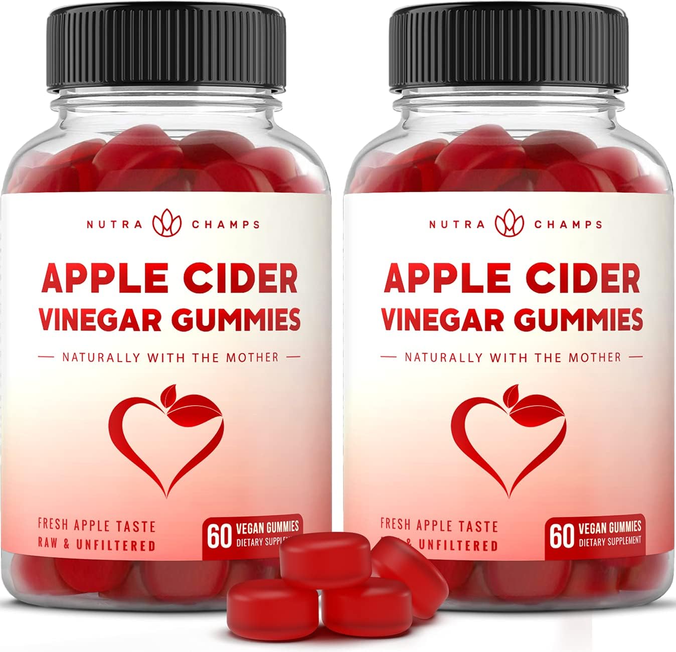 (2 Pack) Apple Cider Vinegar Gummies with Mother - 500mg Supplement for Detox & Digestion Support – Natural ACV Cleanser for Adults & Kids - Pure Vegan, Non-GMO, Pectin Gummy Vitamins