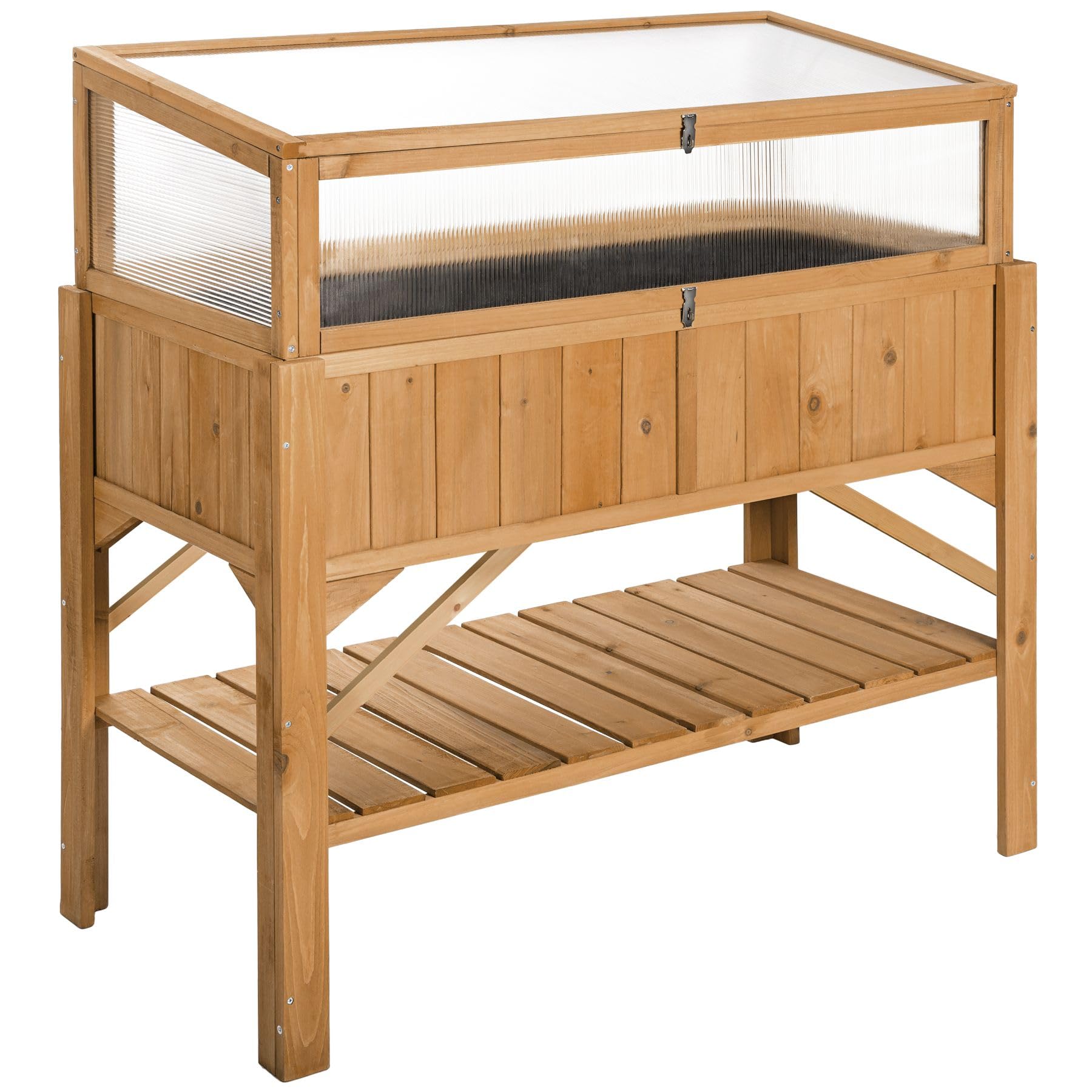 TecTake® Jardinera Exterior de Madera, Cama Elevada con Inserto Protector, Jardinera con Lámina de Protección y Estantería, Resistente a Viento e Intemperie, Ideal Huerto Urbano, Macetero,115x53x34cm