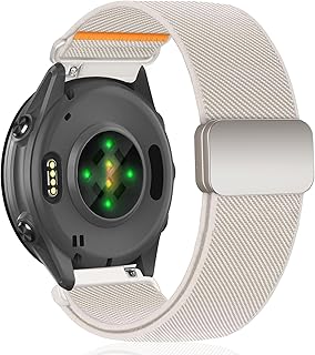 [SinRenn] 20mm 伸縮性ナイロンバンド Garmin Vivoactive 6/5/Forerunner 165/165 Music/245/645 Music/570 42mm 対応 交換ベルト 柔軟 通気 男女兼用 磁気バックル マグネット 弾性 時計バンド ストラップ Garmin Venu Sq 2/2 Plus/Approach S50/S44用 時計ベルト (スターライト)