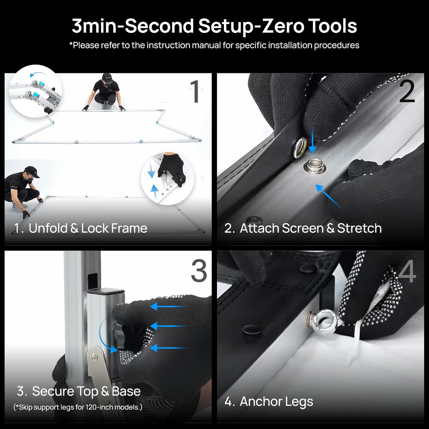 AWOL VISION Folding Outdoor Projector Screen with Stand (120 inches), Portable 16:9 4K HD Rear Front Movie Screen with Carry Bag for Theater Backyard Movie Night,Cinema School