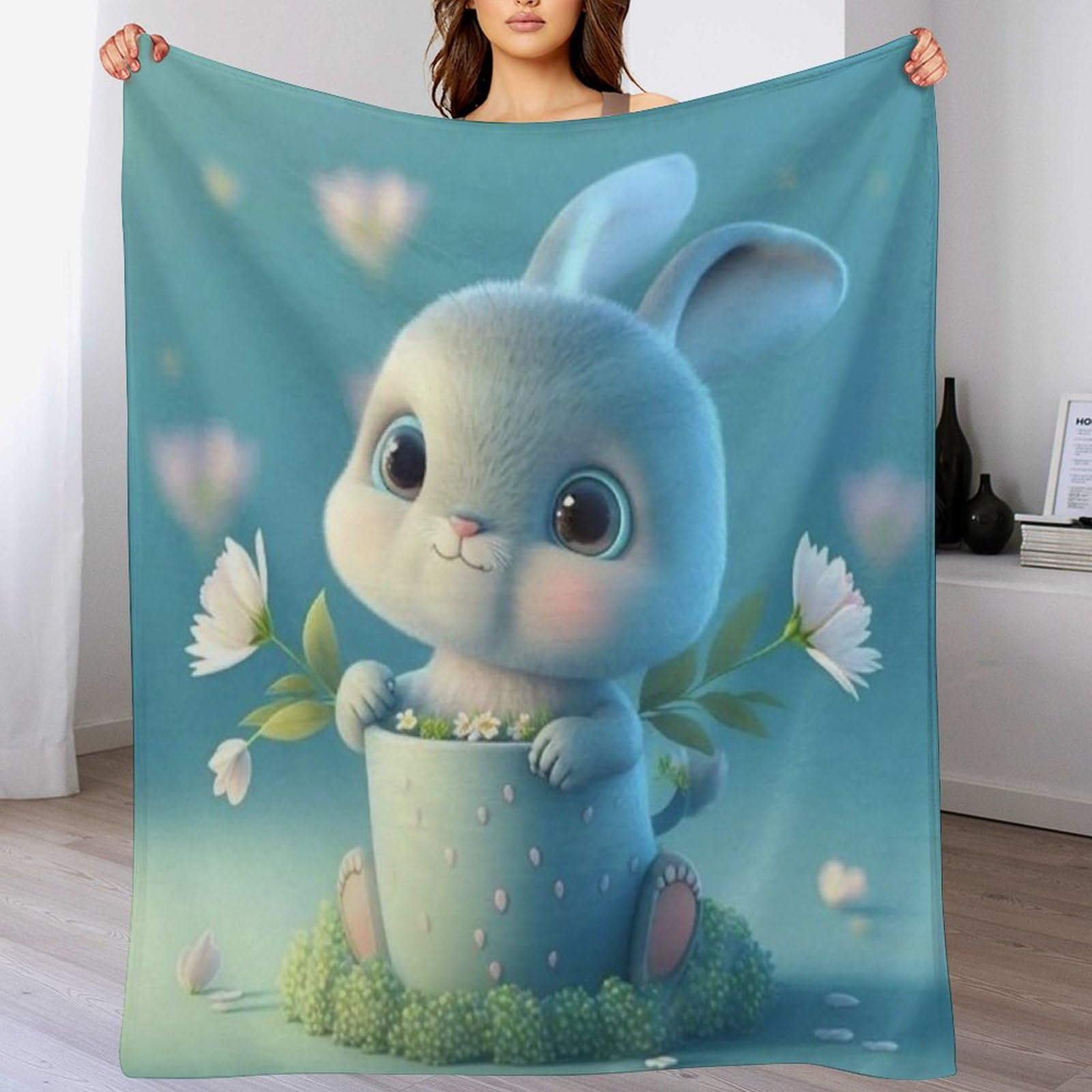 Couverture polaire lapin mignon plaid canapé flanelle douce et chaude 130x150