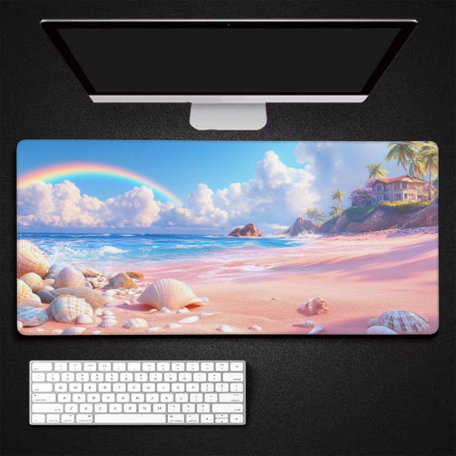 Tapis de Souris XXL 120 x 60 cm, Plage & Arc-en-Ciel Tapis de Bureau G291