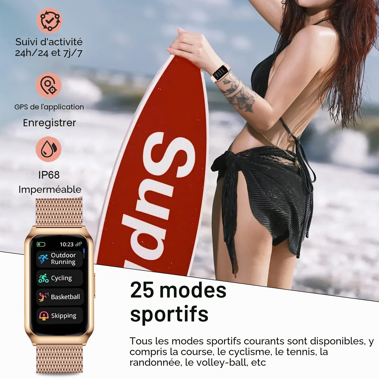 Montre Connectée Femme, 1.47" HD Smartwatch avec Cadre en Aluminium, 26 Modes Sportifs, Fréquence Cardiaque SpO2 Suivi Sommeil, Etanche IP68 Smartwatch Féminine pour Android iOS, Or Rose