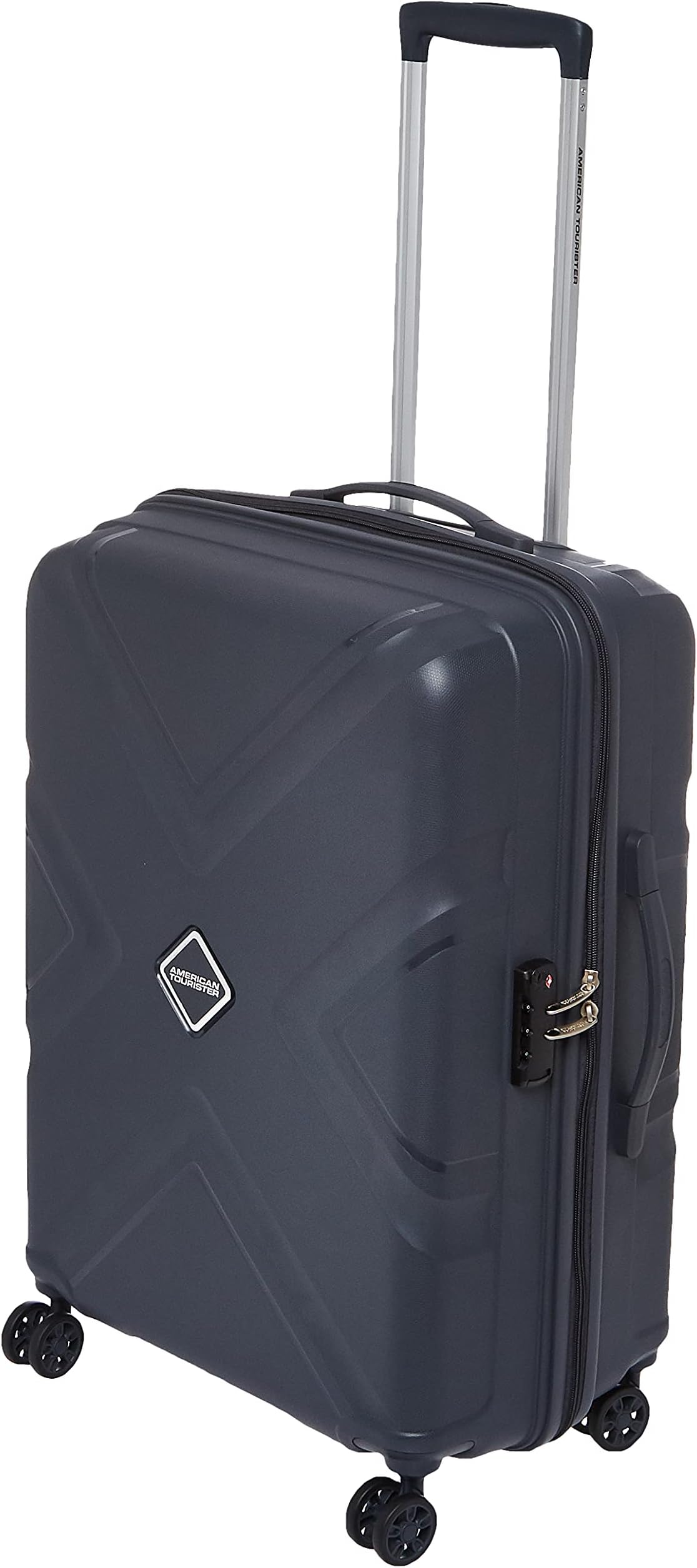 American TouristerPolypropylene (Pp) Kross Hard 4 Wheel Luggage Trolley Bag, Dark Slate, 55Cm, 4 Wheel Luggage With Spinner Wheels,Small, Grey