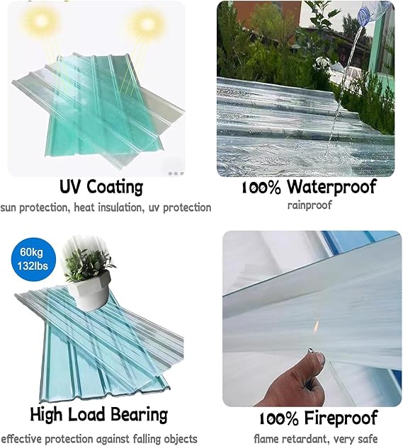 FRP Roof Cladding Panel,Transparent Roof Sheet,UV Resistant Sheet Corrugated Roof,Roofing Material Garage Shed Roof Panel,For Canopy Balcony Color:3pcs,Size:0.9*0.9m/35*35in
