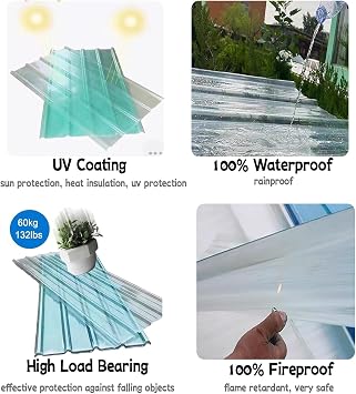 FRP Roof Cladding Panel,Transparent Roof Sheet,UV Resistant Sheet Corrugated Roof,Roofing Material Garage Shed Roof Panel,For Canopy Balcony Color:3pcs,Size:0.9*0.9m/35*35in