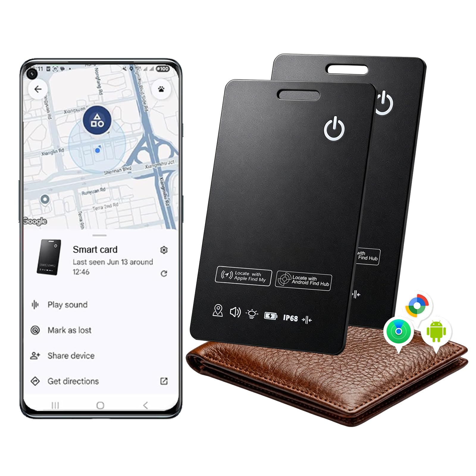 AirTag Card Pro Wallet Tracker 1.6mm for Android & iOS, Dual System Rechargeable Smart Card Work with Google Find Hub or Apple Find My APP, Item Finder Locator for Luggage/Suitcase/Bags. 2 Pack-image-2