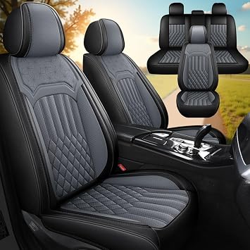 Leather Seat Cover for Honda HR-V 2023-2026, Waterproof Soft Seat Covers with Airbag Compatible, Automotive Interior Accessories Seat Cushions and Seat ProtectorsBlack&Gray, 5 Seats