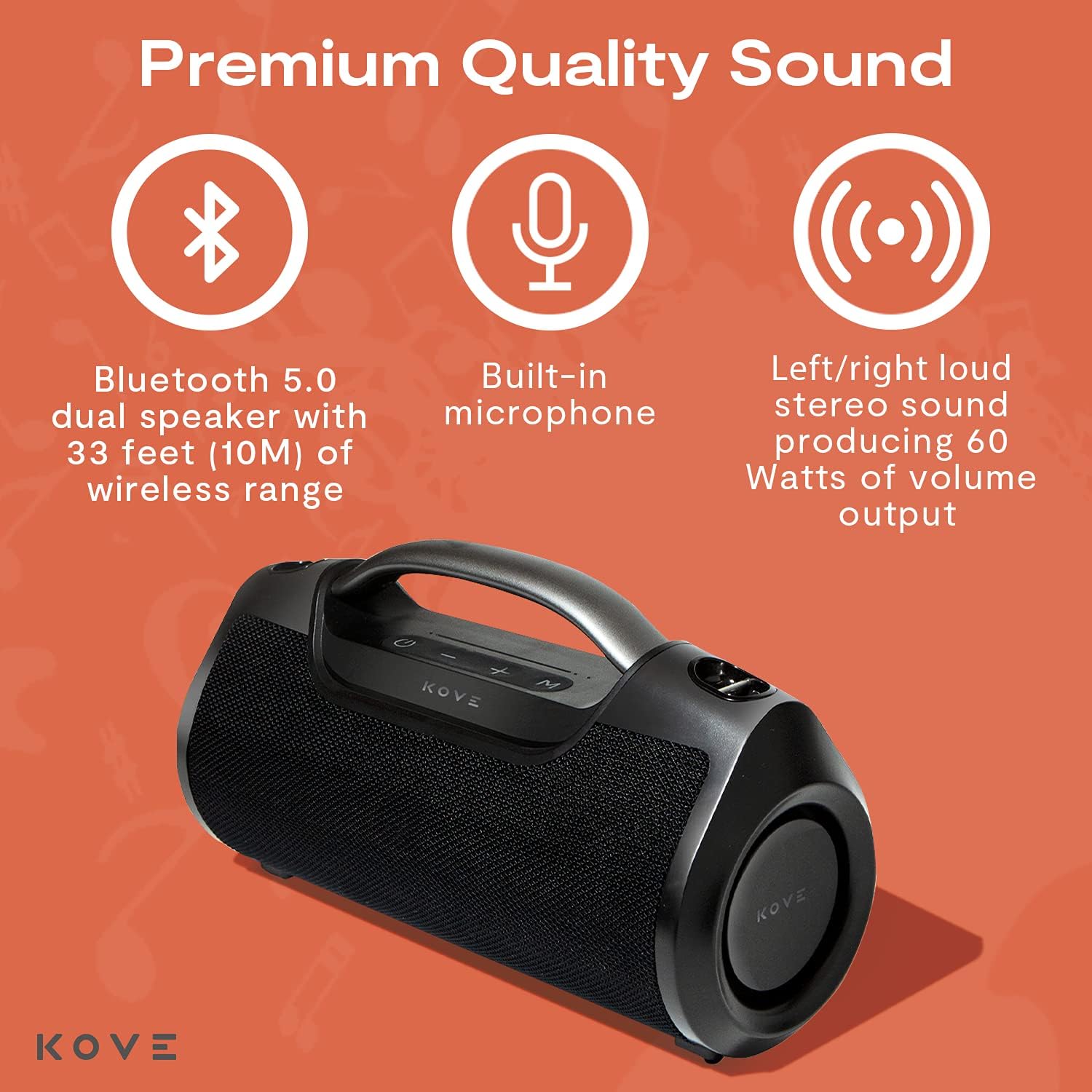 kove kasita bluetooth boombox speaker portable and rechargeable wireless with hd louder volume deep bass subwoofer microphone ipx6 waterproof
