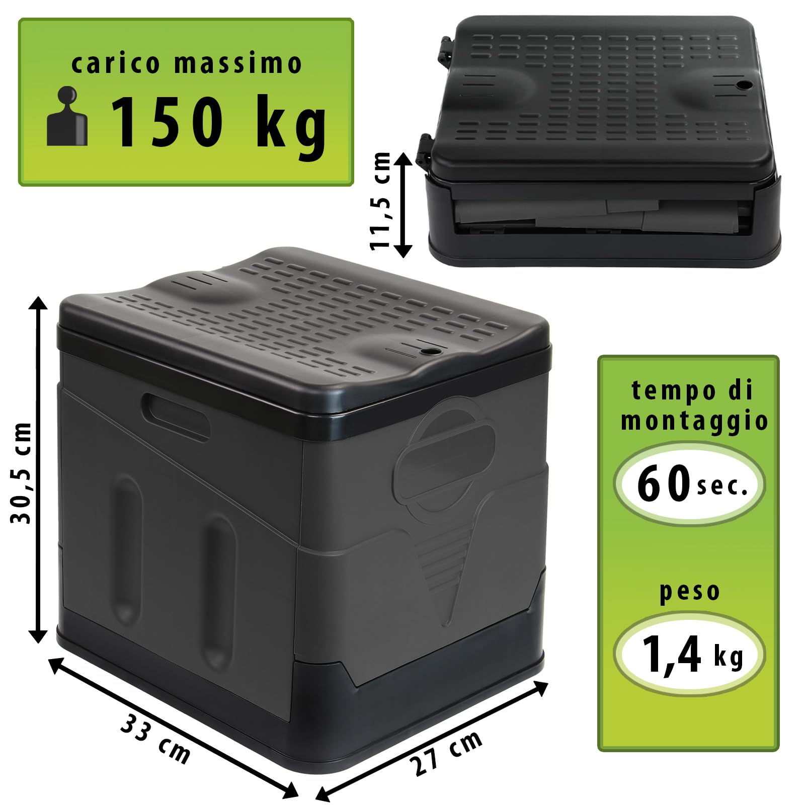 Montafox Toilette Portatile Campeggio Pieghevole Max 150 kg WC Mobile Gabinetto 12 Sacchetti Igienici Stabile