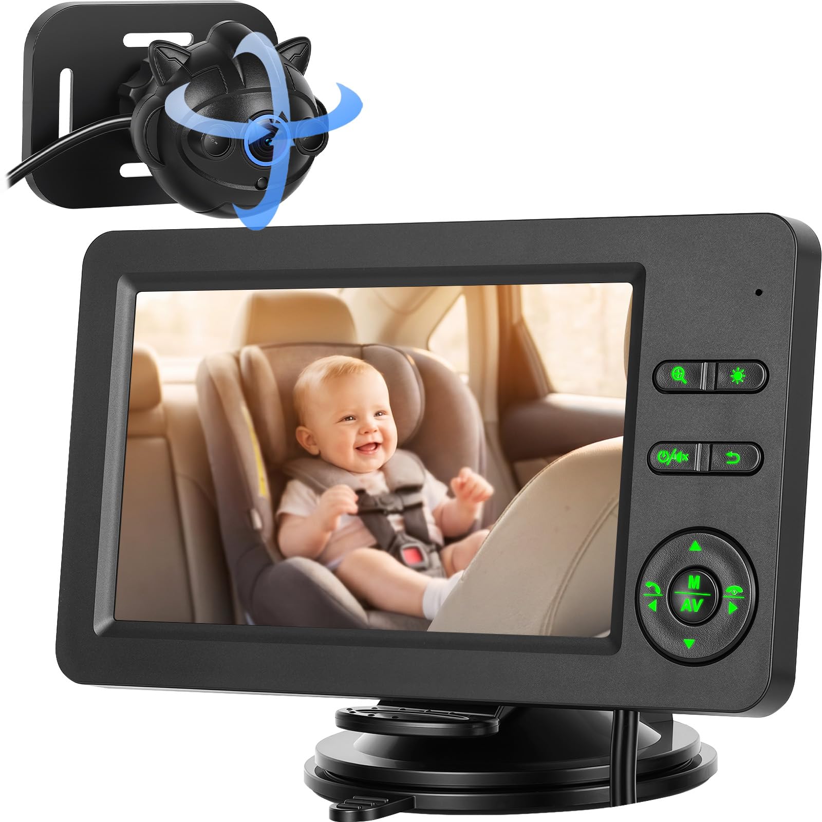 Cámara para Coche para bebés, Monitor HD de 4,3 Pulgadas para Coche con Bluetooth, Visión Nocturna y ángulo de visión, Cámara para Espejo retrovisor de Seguridad para Coche