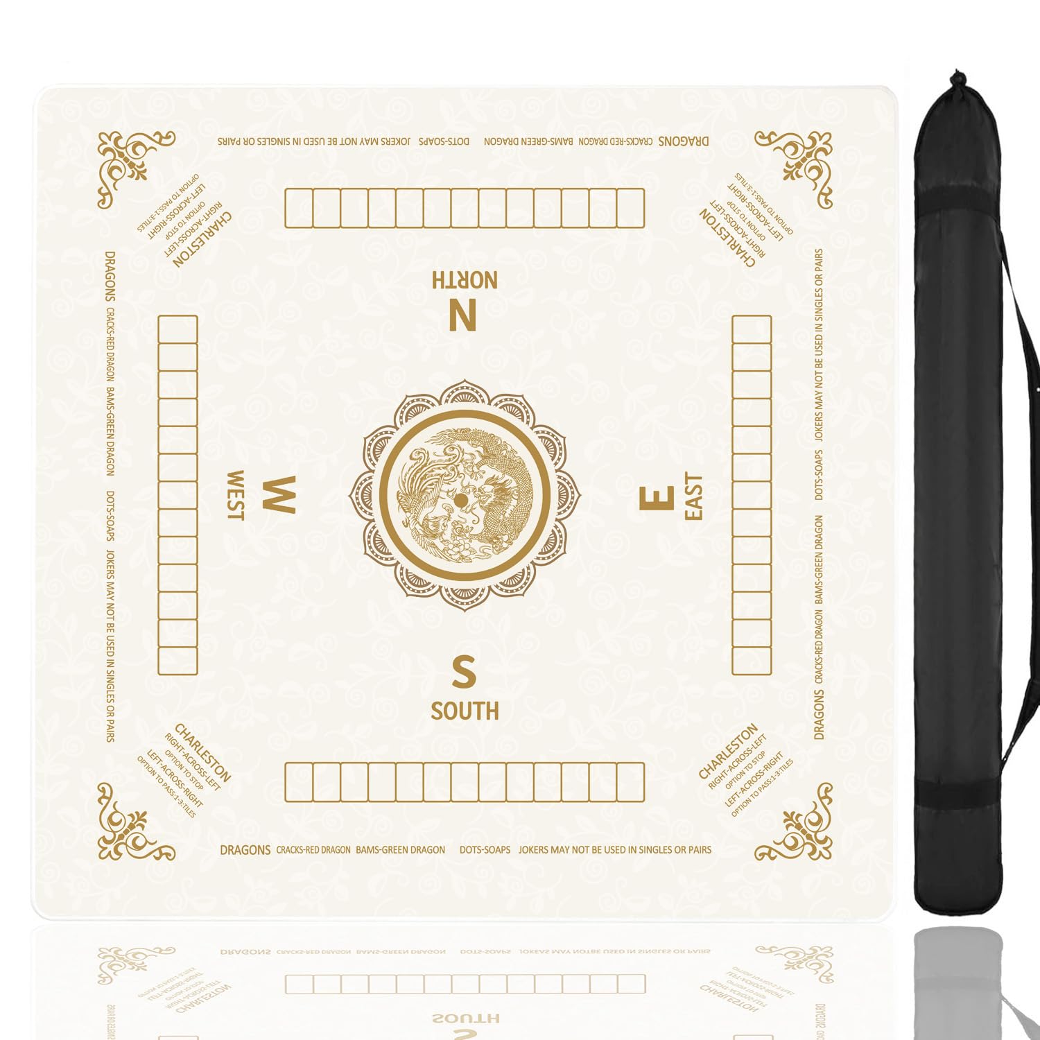 Tappetino Mahjong, 80 x 80 cm, antiscivolo, con regole, riduzione del rumore da 3 mm, tappetino mahjong per tavolo, accessori mahjong portatili e durevoli, per serate di gioco in famiglia