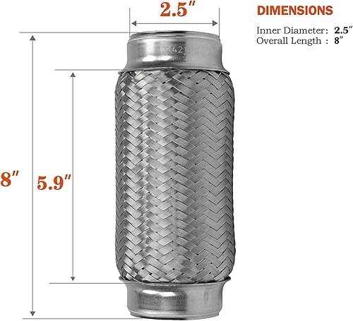 Miniatura 5 de RP REMARKABLE POWER, RK7548 Tubo flexible de escape de 2.5 x 12 pulgadas, acero inoxidable resistente, 16 pulgadas OL