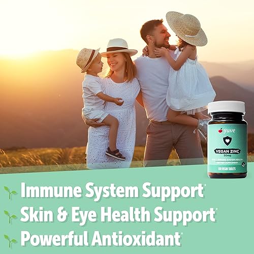 Miniatura 3 de Yuve Vitaminas de zinc veganas naturales de 50 mg, apoyo inmunológico supremo, alivio rápido de resfriados y gripe, piel sin acné, niveles