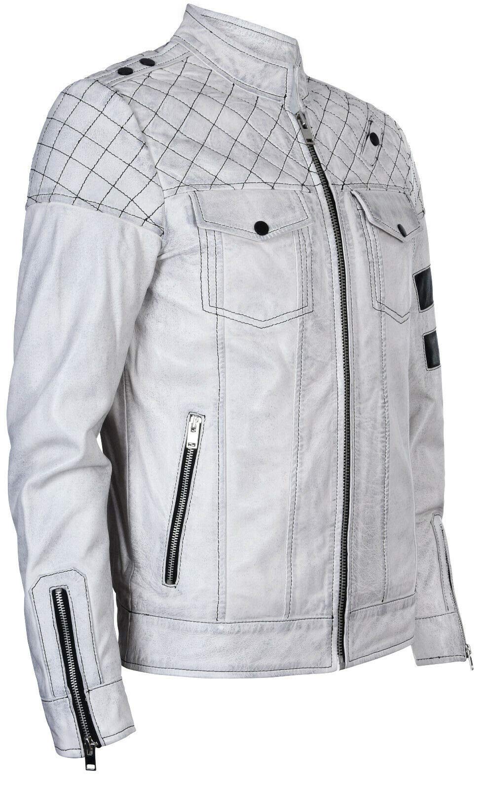 Infinity Leather Chaqueta Motera Moto Racing de 100% Cuero Con Cremallera y Estilo Negro Para Hombres
