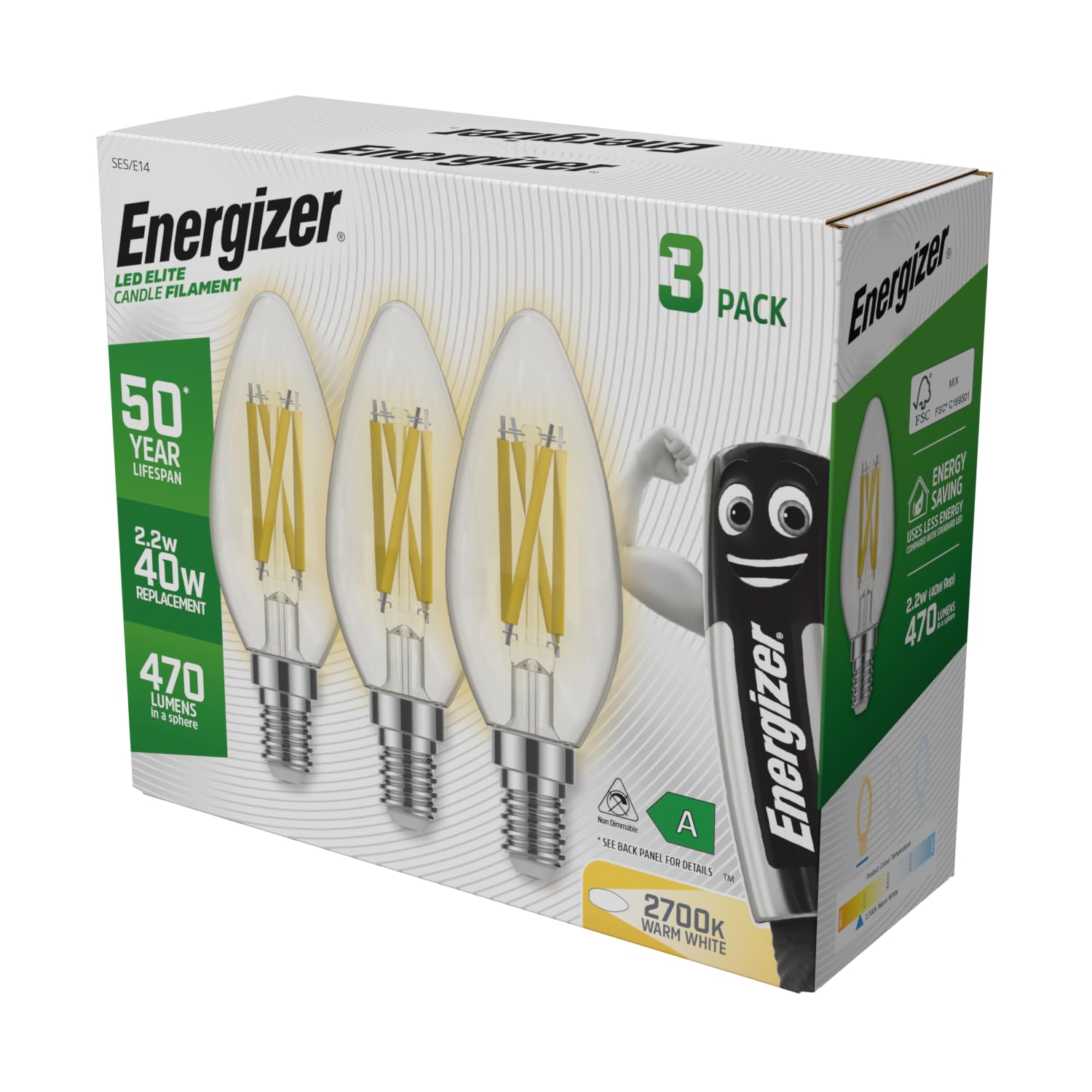 Energizer Ultra Efficient, 50 Year Life Span, E14 / SES Candle LED Light Bulbs - Image 2