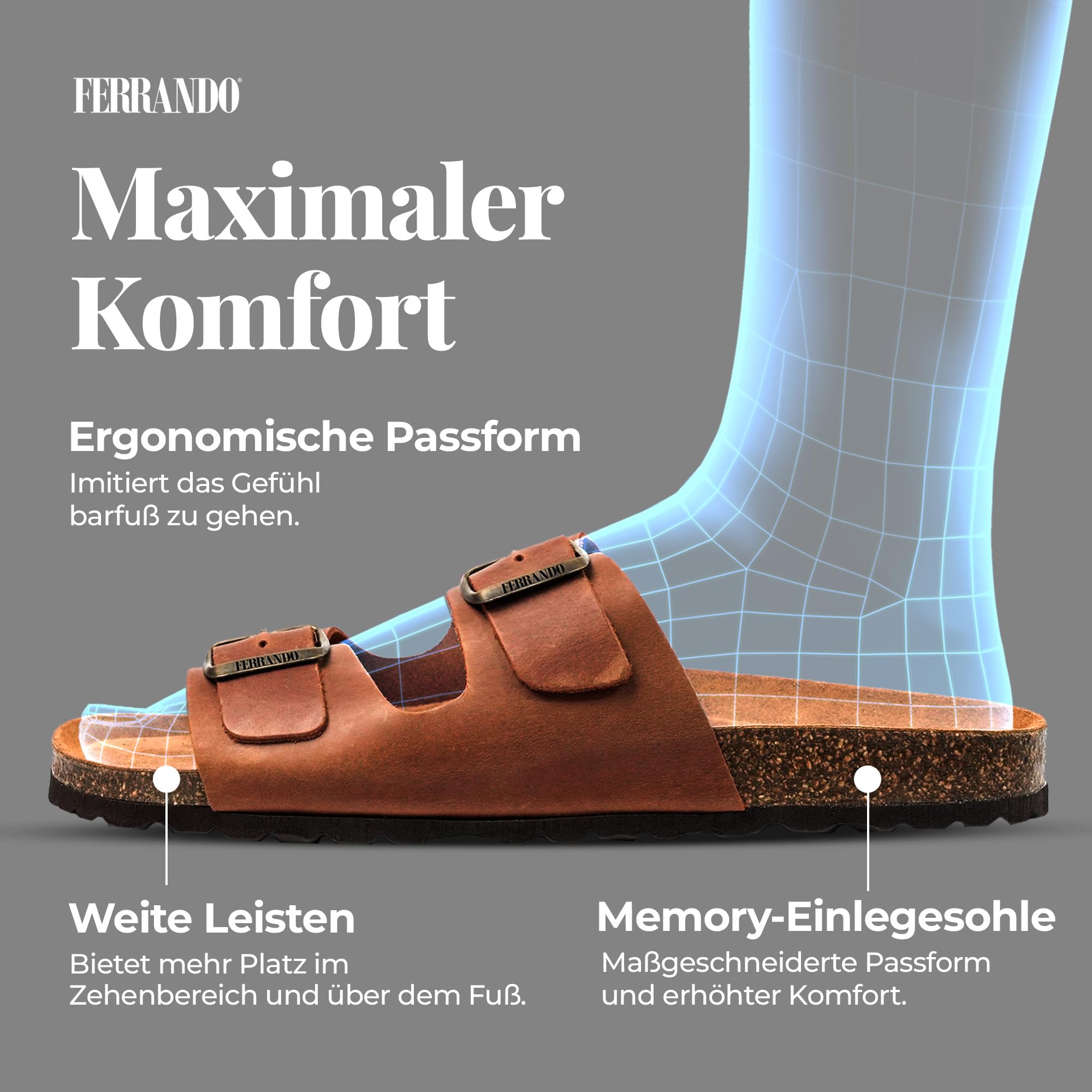 Pantoletten Herren Nubukleder Weite Passform anatomischem Naturkork Fußbett