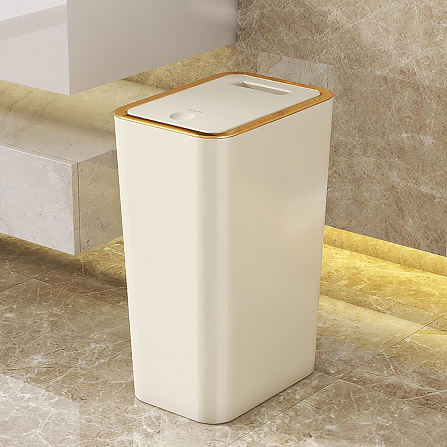 Sightday 9L Cream Colour Plastic Square Bin with Lid, Push Button, Dog Proof, Kitchen, Bathroom, Bedroom, Office, Living Room, Car, Toilet Bin โ image 1
