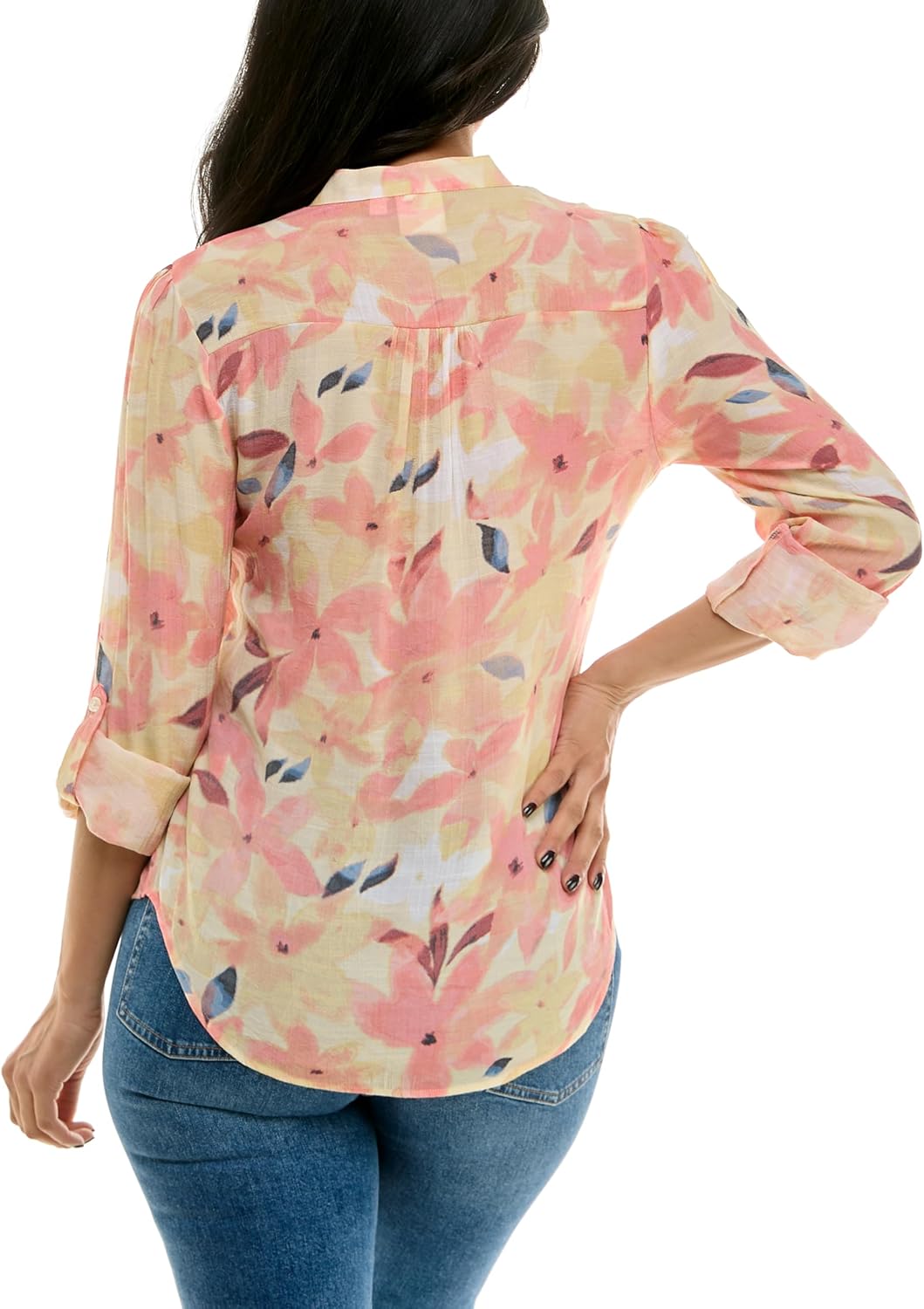 Zac & Rachel Womens 3/4 Sleeve Linen-Like Blouse with Henley Collar and Pintucking Detail - Image 4