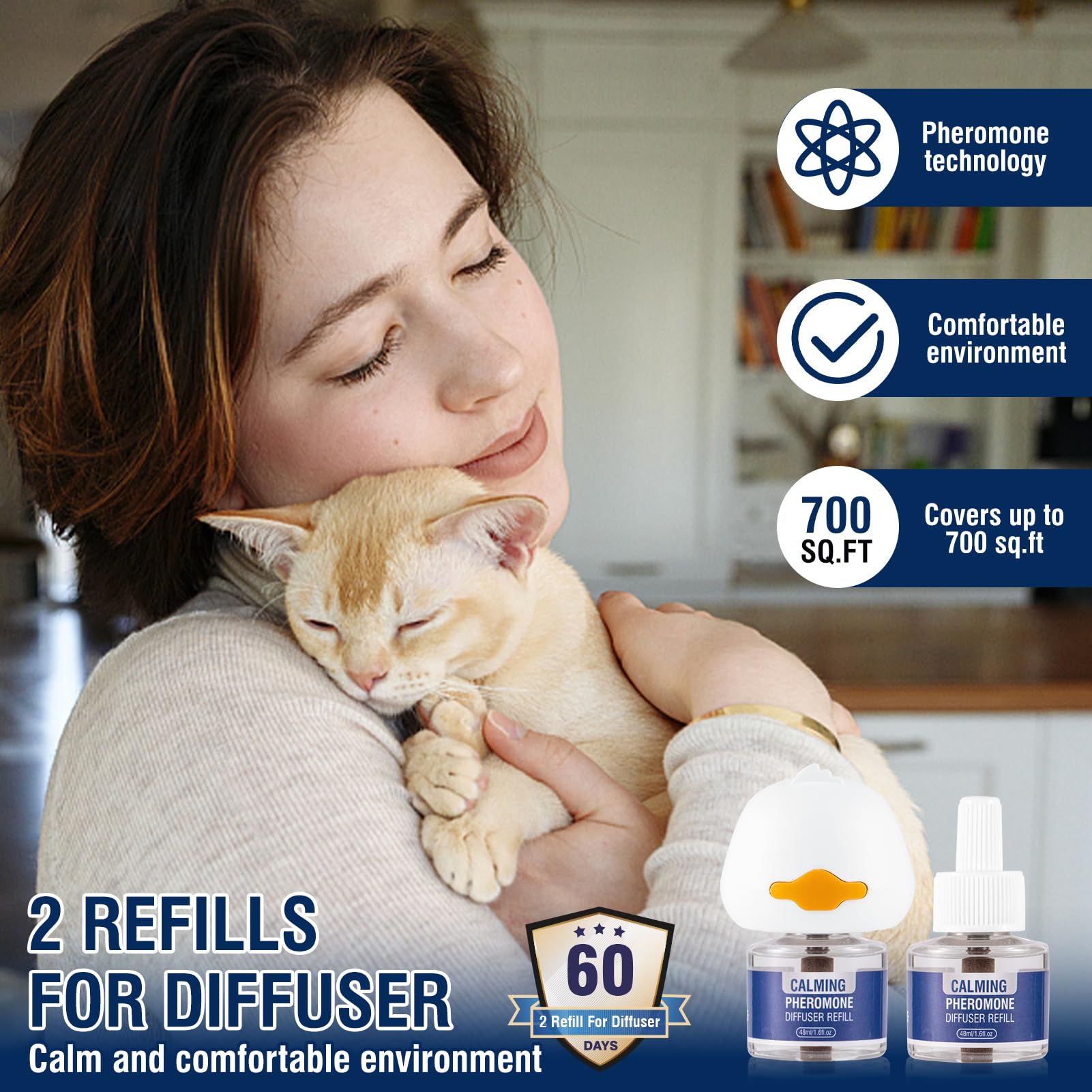 Feromoni Gatto Calmante 3 IN 1 Per Gatti Diffusore Di Kit Felini Rilassanti E Tranquillante Irrequieti Tranquillanti Antistress Repellente Gocce Calmanti Insapore（1 Tappo + 2 Ricariche Da 48ml）