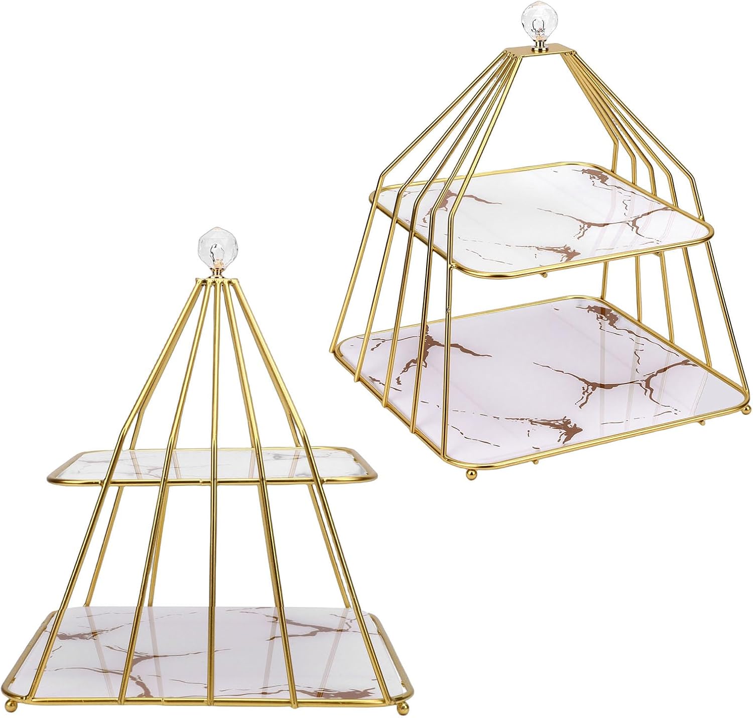 Zerodis 2 Tier Cupcake Stand Cupcake Stands Iron Frame Dessert Serving Stand for Wedding Parties Afternoon Tea Display for Holding Fruits Cakes Snacks 2 Tier Ceramic Square (White)