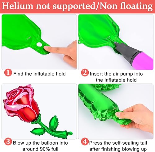 Miniatura 6 de 10 globos de papel de aluminio de flores, grandes de 37 pulgadas, globos florales de primavera y verano, globos de aluminio de rosa roja y rosa para