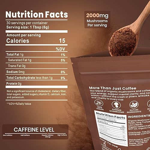 Miniatura 2 de Café de hongos 2000mg, Café instantáneo orgánico con 6 hongos adaptogénicos (melena de león y cola de pavo), con aceite MCT y coco, para la