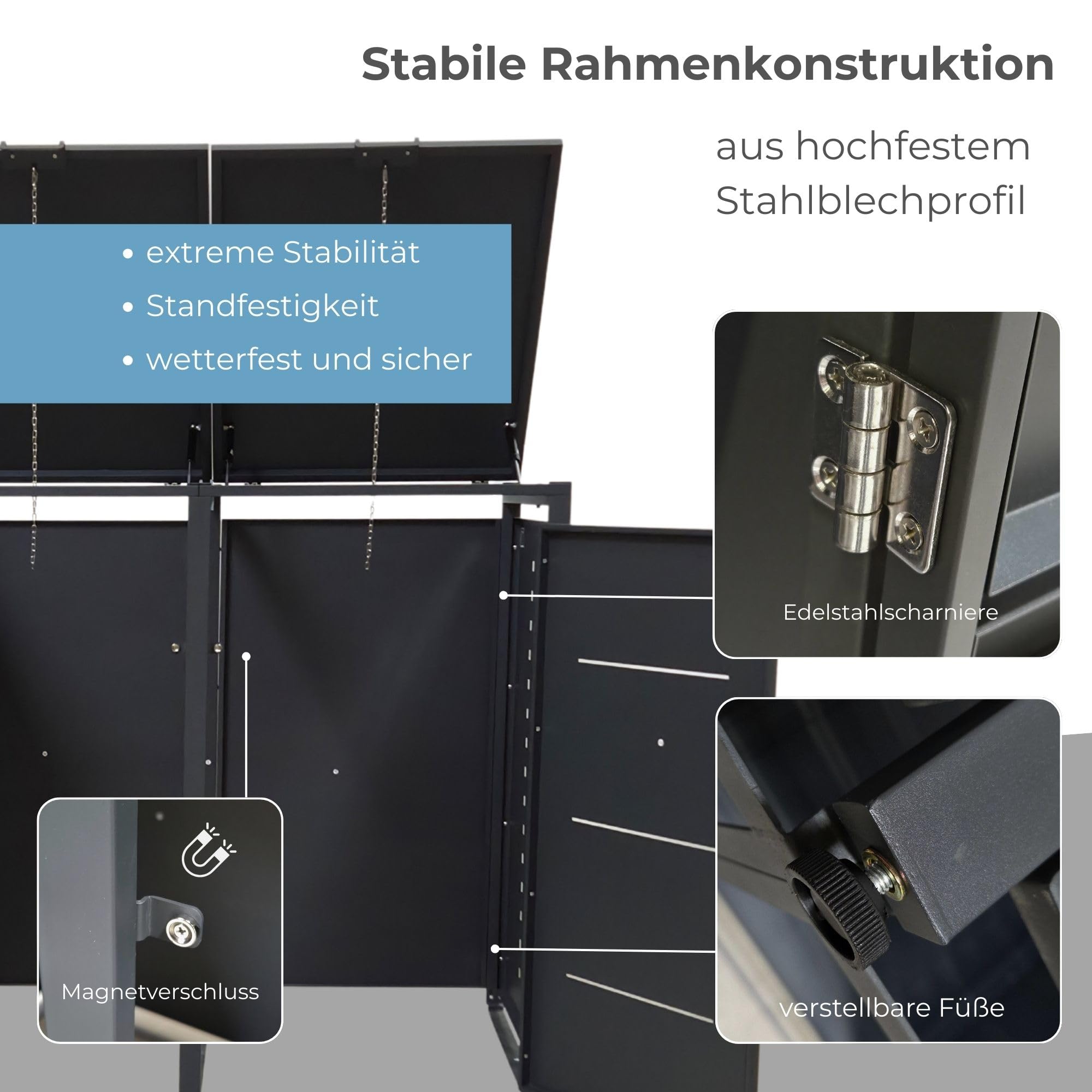 Mülltonnenbox 3 x 240L Mülltonnen oder Kleiner in Anthrazit & Holzoptik | Müllcontainer für 3 Tonnen wetterfest abschließbar | Abfallbehälter | Tonnenhaus | Müllbox