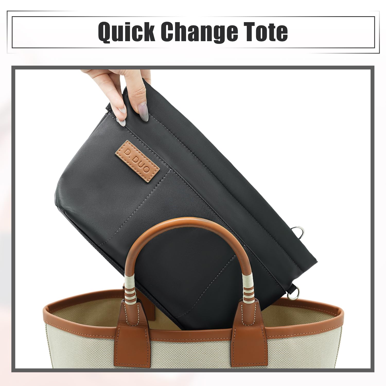 D.DUO Organizador de bolsos, bolso cruzado, organizador de bolsos con correa ajustable, insertos de nailon impermeables para bolsos (Gris oscuro, XL)