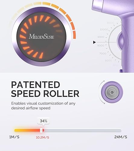 Miniatura 8 de MelodySusie Secador de pelo, secador de pelo profesional de alta velocidad con 120,000 RPM, secado rápido de 1400 W, sin daños con secador de pelo a