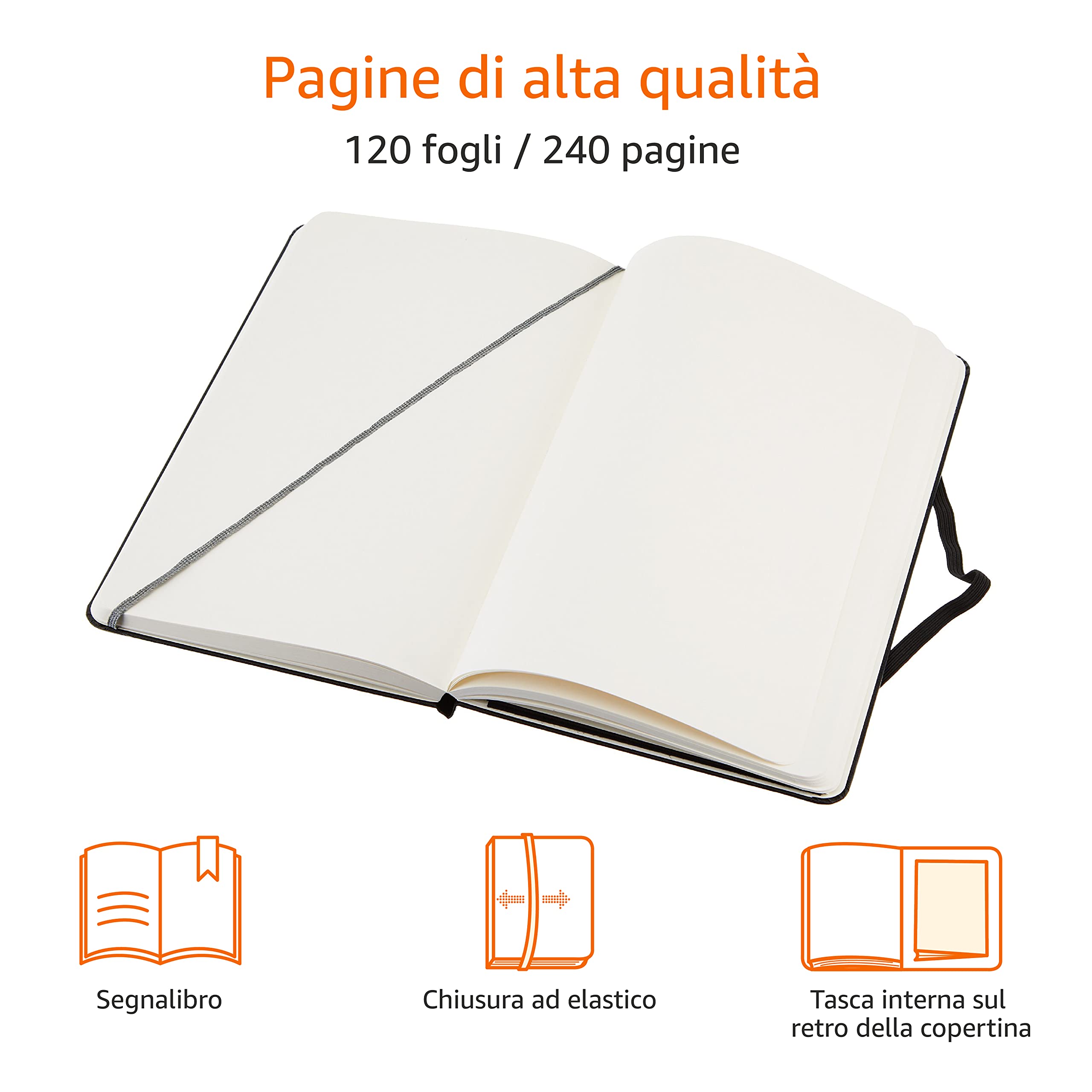 Amazon Basics Taccuino Classico A5 Senza Righe Nero