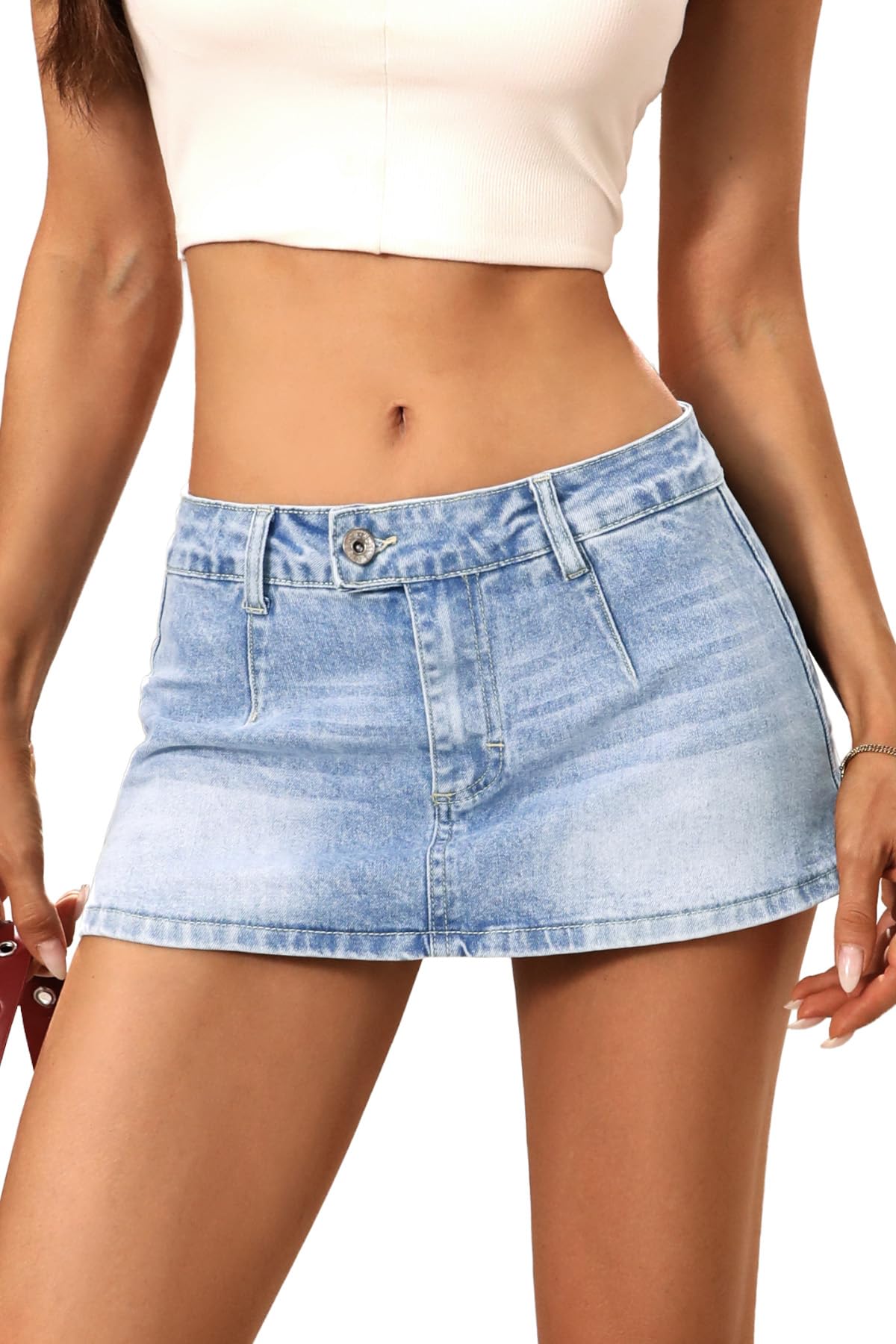 ELLEVEN Low Rise Denim Mini Rock für Frauen, Hoher Stretch Jean Rock mit Shorts Unter Y2k Micro Skort