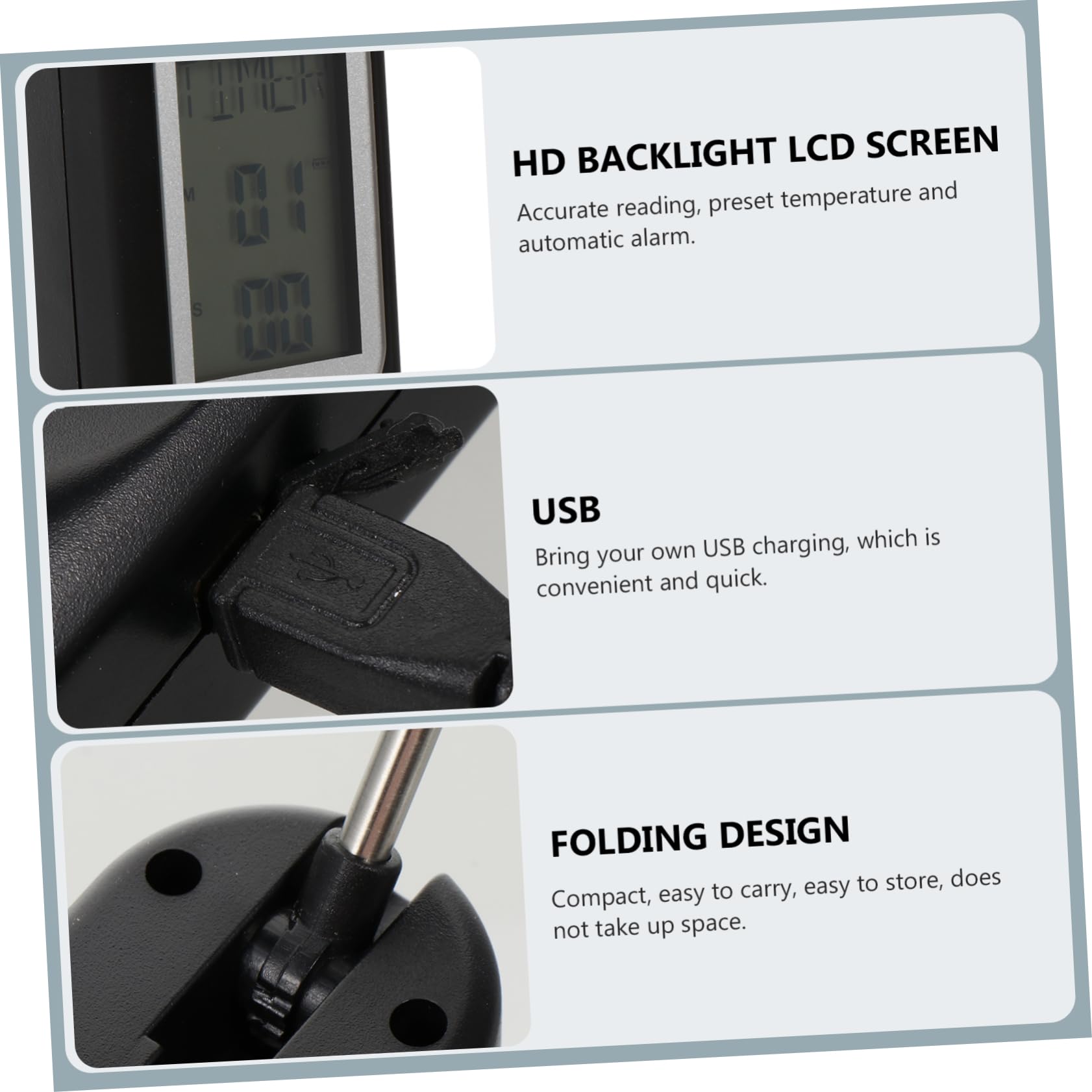 PRETYZOOM 2juegos Digital De Cocina Usb Recargable Para y Bbq Medidor De Temperatura Alarma De Voz Diseño Práctico y Duradero Para Cocción Tipo De Carnes