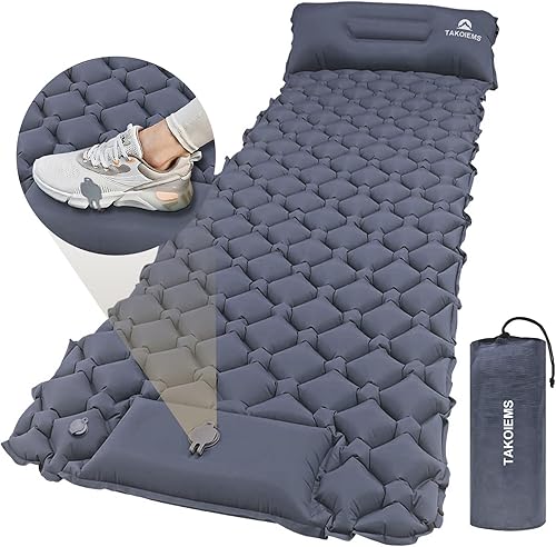 Colchoneta de dormir para camping, colchoneta inflable ultraligera compacta con bomba de pie incorporada, almohadillas de dormir para acampar para