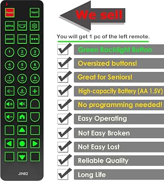 Replacement Remote Control for Element Xumo MG3-R34010 43A6GX 50A6G TV Without Voice,with Backlit,Oversized Buttons