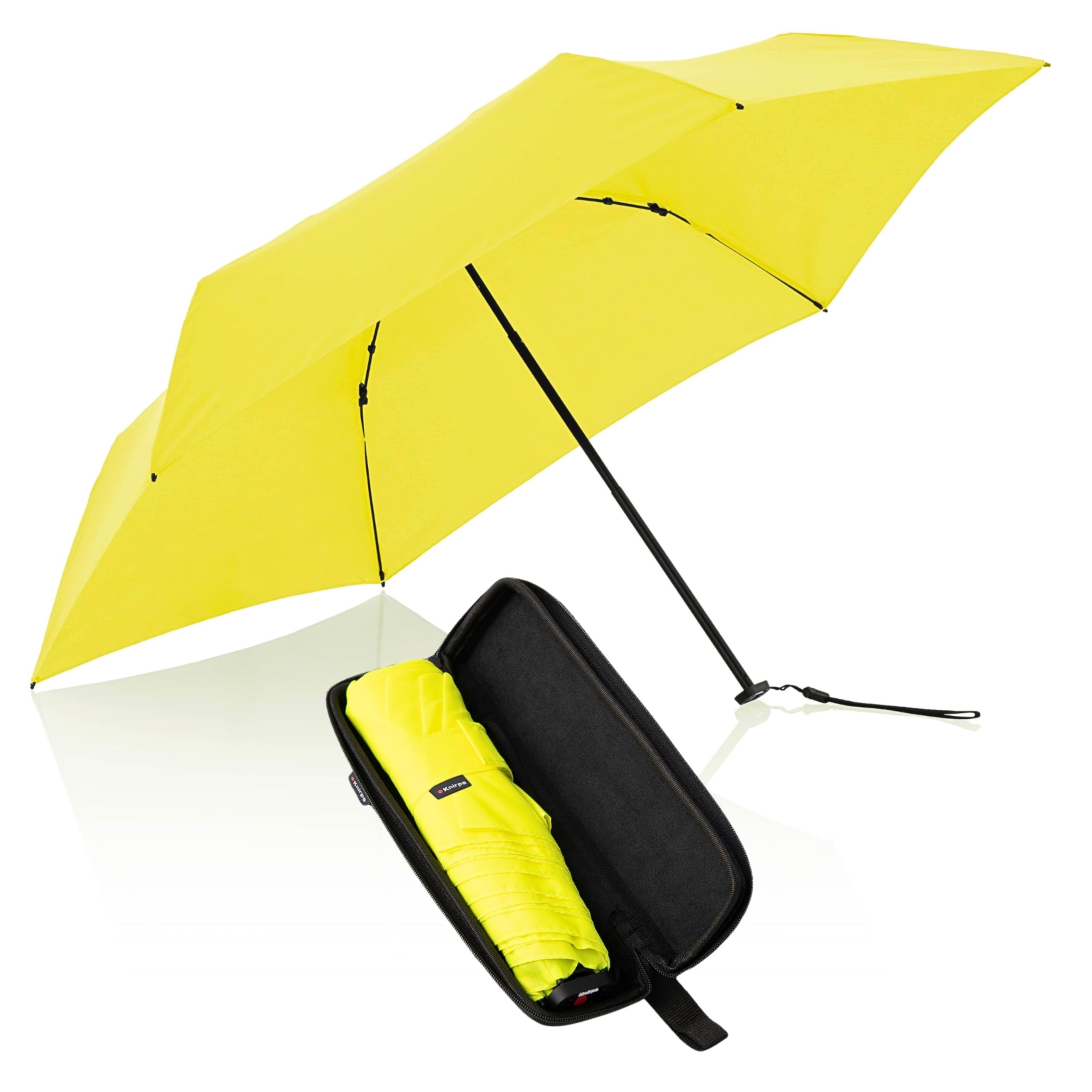 Knirps X4U My Clever Companion– 90cm Diameter Windproof Manual Open/Close Umbrella, Small and Compact Design for Travel and All Weather Protection, with Retractable Feature and Travel Case, Neon