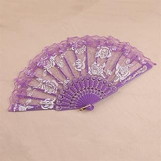 YLWX Abanico De Mano Plegable Español For Mujer, Accesorio Decorativo De Ballet con Borde De Encaje Retro, Abanico Manual, Abanico De Acordeón De Baile Plegable (Color : Purple Rose)
