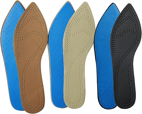 Miniatura 10 de Bellcon 3 pares de plantillas de cuero para mujer, tacones altos, plantillas de cuero negro, marrón y beige, plantillas de cuero para zapatos de