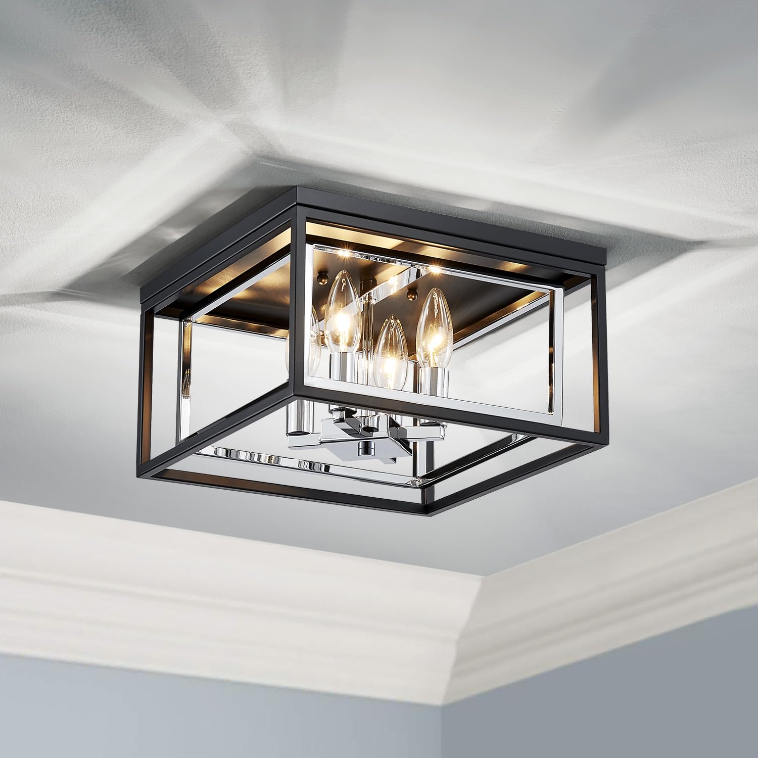 Saint Mossi Kronleuchter Modern, Modern Deckenleuchte, Deckenlampe Wohnzimmer Wohnzimmerlampe mit 4 E14 Lampenfassungen Glasschirm