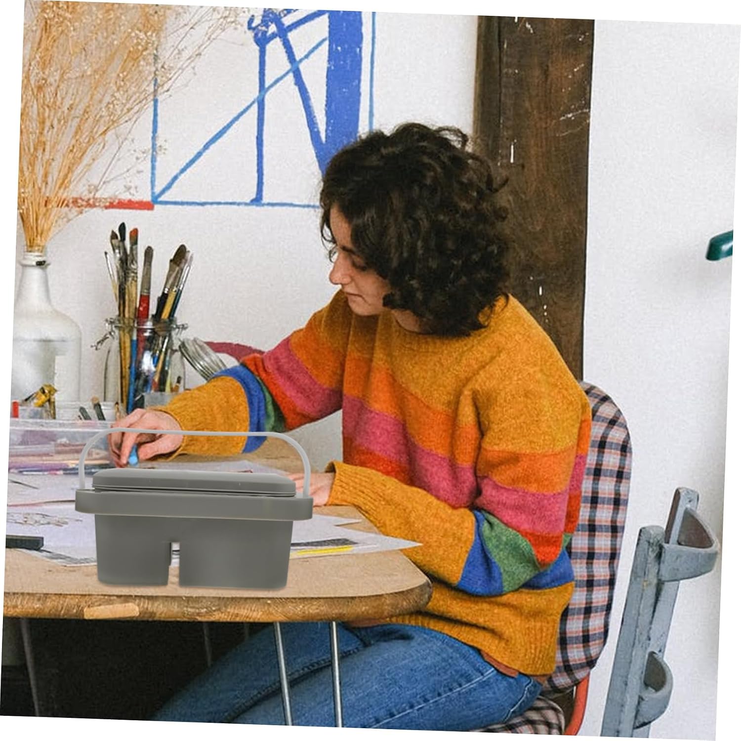 Angoily Pen Wash Bucket Palette Paint Brush Holder Oil Painting Pencil Washer Brush Rinser Easy Clean