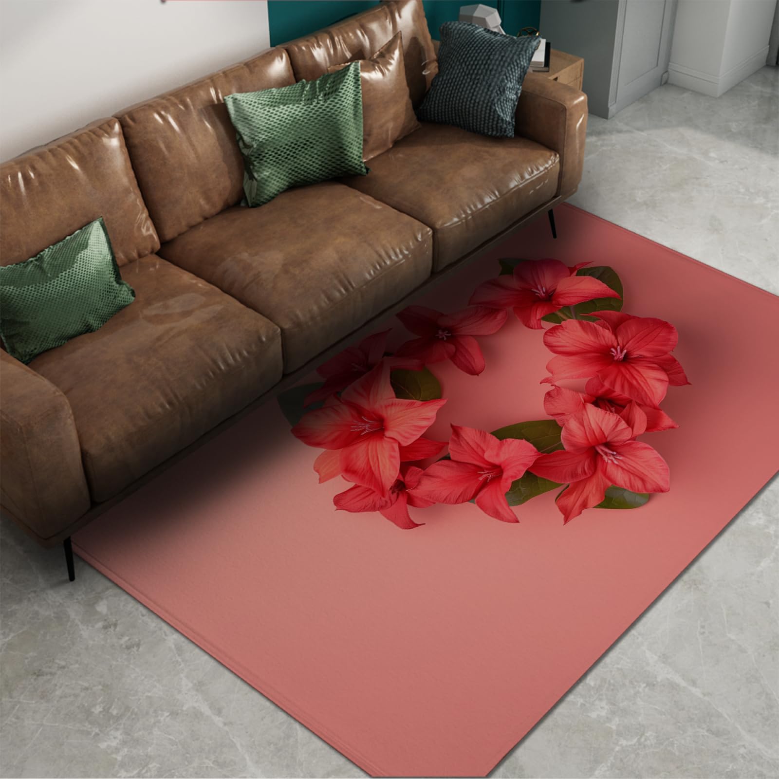 Paillasson fleurs poinsettia rose grand tapis déco pour sublimer l'entrée de la maison