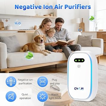 Air Purifiers for Home - 2 Pack Plug In Filterless Negative Ion Air Ionizers with Night Light for Bedroom, Cat Litter Box, Kitchen, Bathroom, Pet Odor Eliminator for Cat/Dog Pee, Smoke, Dust