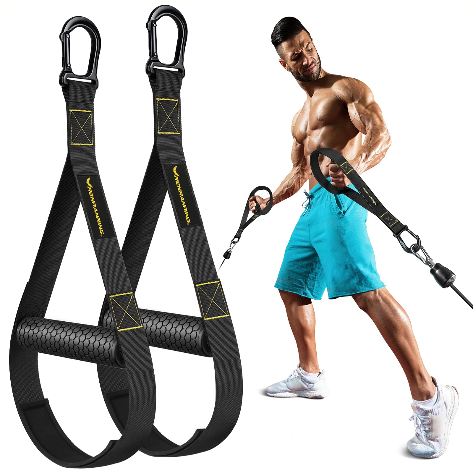 RENRANRING Resistance Bands Handles – Heavy Duty Exercise Handle for Cable Machine Attachments, Upgraded Grip Wide Design Gym Cable Handles with Solid ABS Cores for Exercise Bands Workout…