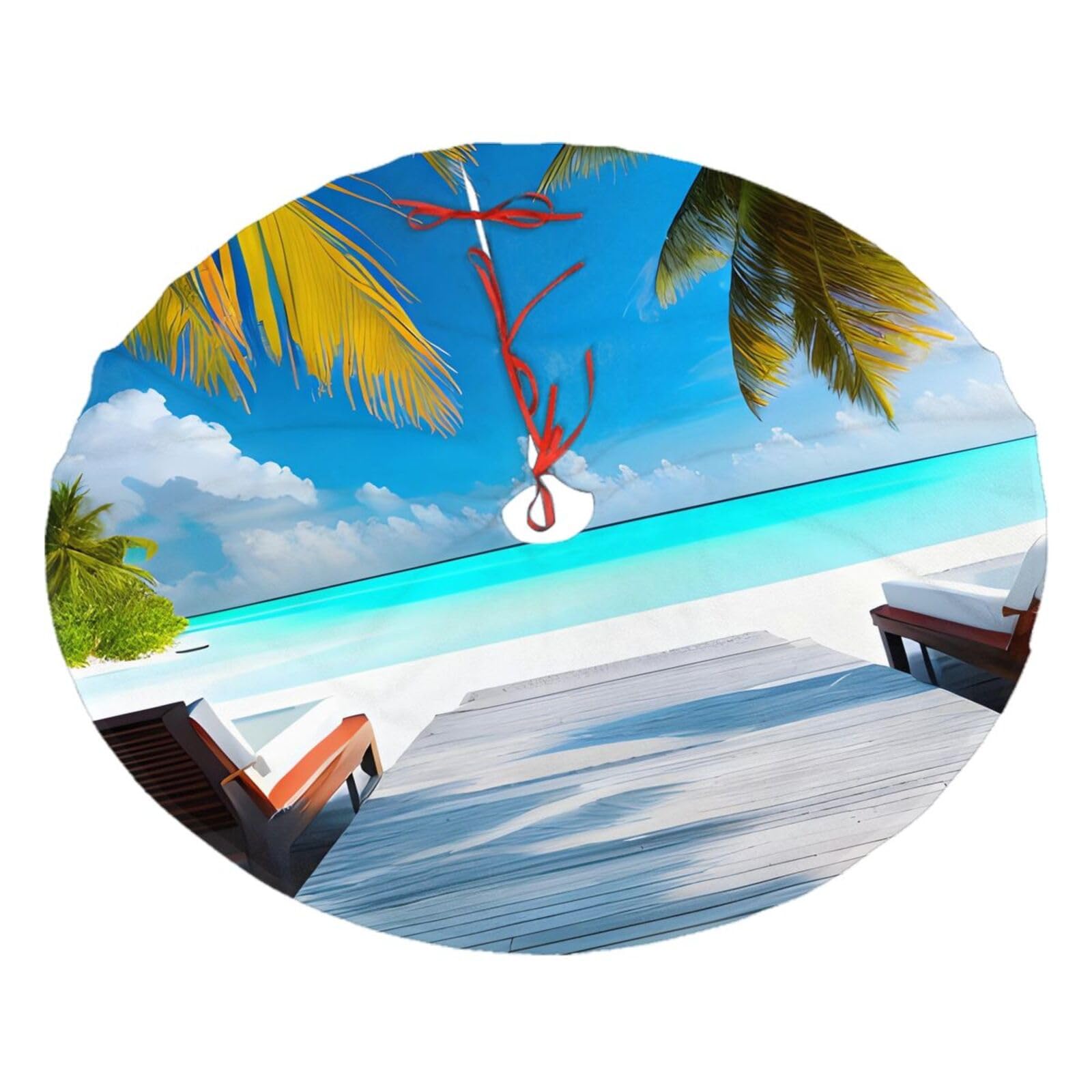 Maldives Holidays Printed Christmas Tree Skirt Christmas Plush Tree Skirt 48 inches (About 112.2 cm) Christmas