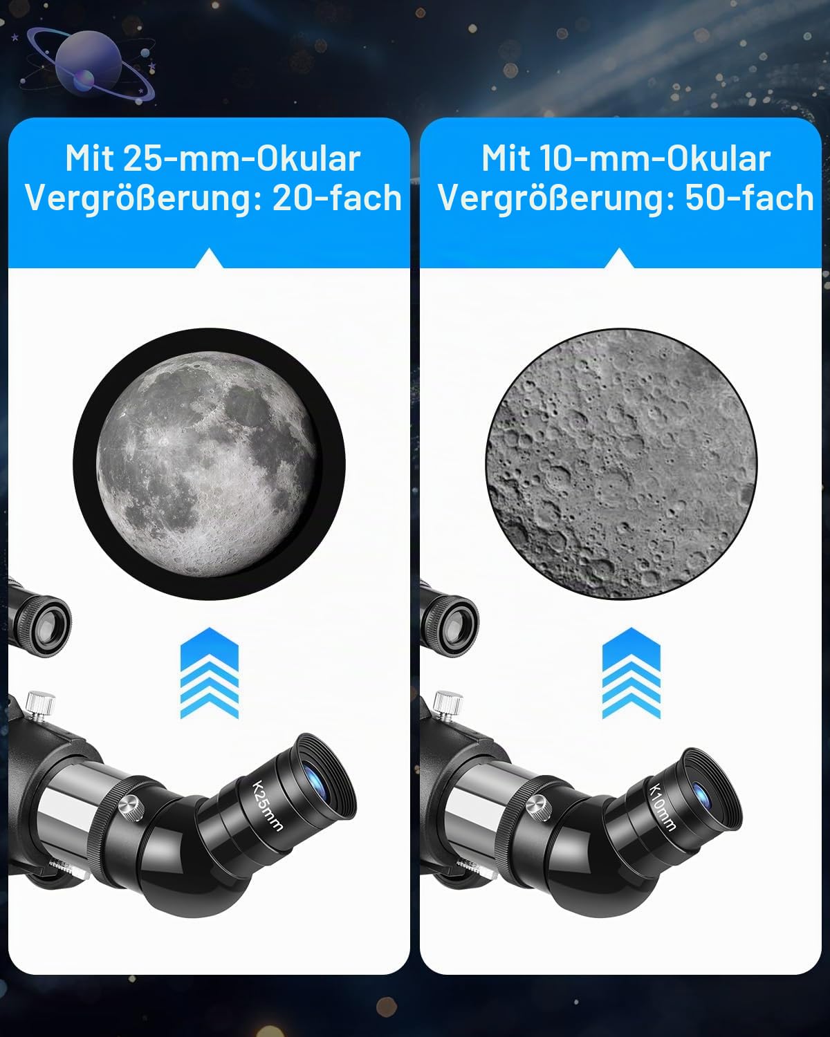Teleskop Astronomie 90/600mm Refraktor mit Alu-Stativ – 2 Okularen (10mm & 25mm), 3X Barlow-Linse, Smartphone-Adapter & Tragetasche – Ideal für Sterne beobachten, Mond, Planeten & Vogelbeobachtung