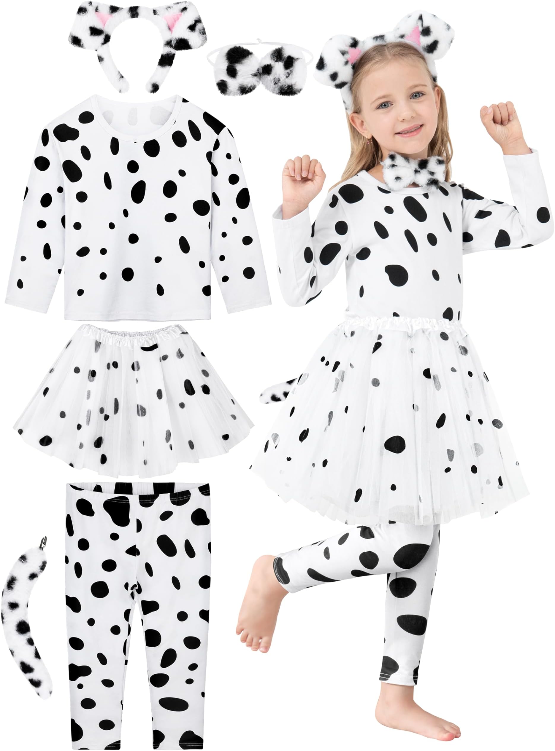 100 Days of School Dalmatians Costume Kids, Girl Cotton Costume Dalmatians Dog Outfit Set T-Shirt Tutu Leggings